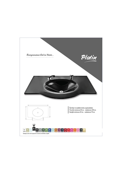 Cam Lavabo Platin Modeli 70 x 56 CM