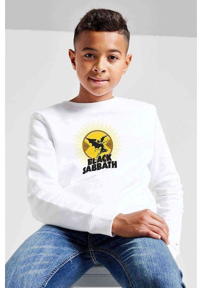 Tshirthane Black Sabbath Devil Baskılı Unisex Çocuk Beyaz Sweatshirt