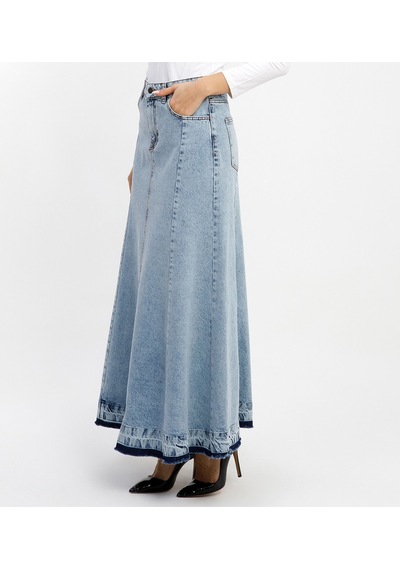 Vellichor Kadın A Form Mavi Denim Etek Çok Renkli