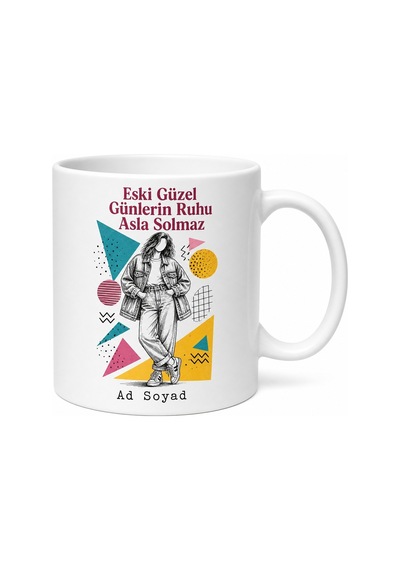 Vintage Sever Eski Kıyafet Dönem Modası 80ler Ruhu İkinci El Kupa Bardak Hediye Beyaz / Çok Renkli