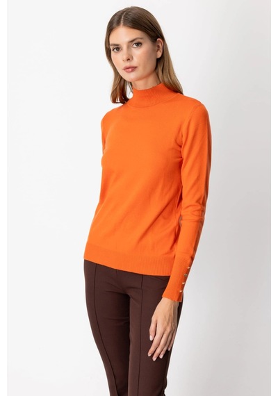 On Fashion Kadın Dik Yaka Basic Oranj Kazak 63514 Turuncu
