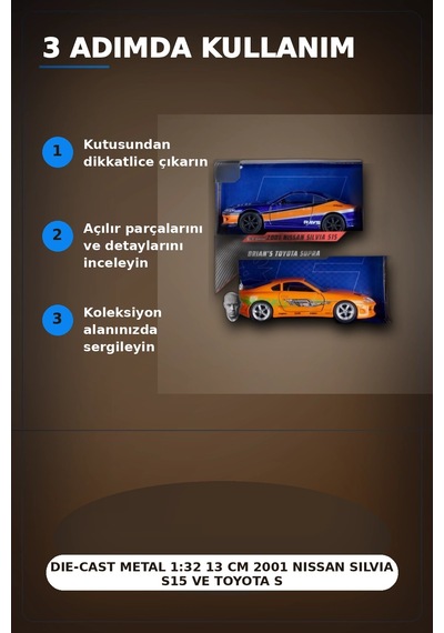Die-cast Metal 1:32 13 Cm 2001 Nissan Silvia S15 Ve Toyota Supra Araba Seti Bx-313394
