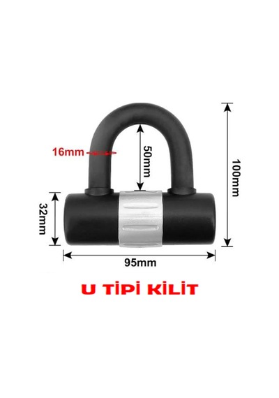 Motosiklet Kesilmez Çelik U Tipi Bar Disk Kilidi Motoparax Renk : Siyah