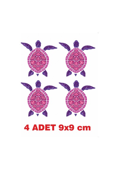 4 Adet Deniz Kaplumbağası Temalı Ütü İle Yapışan Tekstil Kumaş Tişört Dtf Baskı 3478