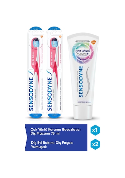 Sensodyne Çok Yönlü Koruma Beyazlatıcı Diş Macunu 75 ML + Diş Eti Bakımı Diş Fırçası Yumuşak 2'li