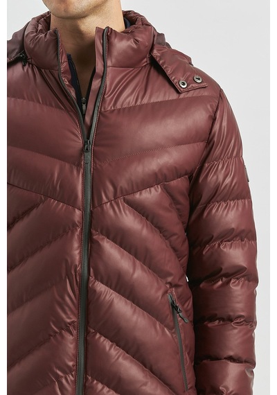 İmza Dolumlu Çıkarılabilir Kapüşonlu Astarlı Slim Fit Dar Kesim Casual Mont 1007245151-bordo Bordo