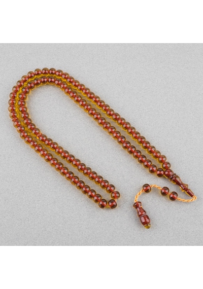 Ateş Kehribar 99luk Namaz Tesbih Tekerlek Kesim 9x7mm Tesbih - Kayısı Kırmızı