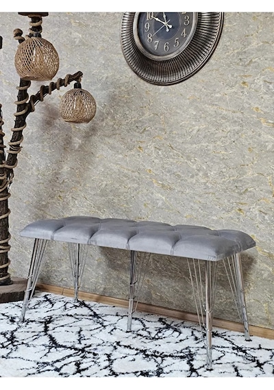 Metal Krom Tel Ayaklı 100 Cm Puf Bench - Puf - Bench - Oturak - M Çok Renkli