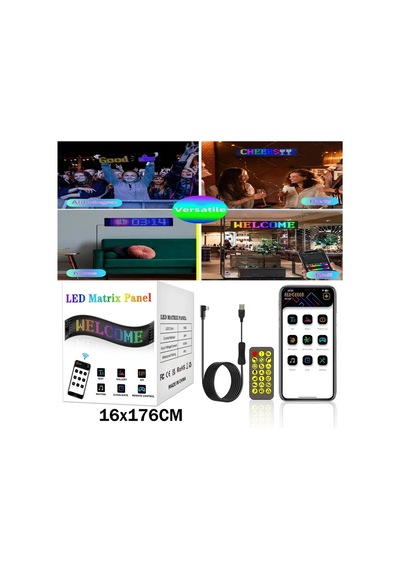 Led Matrix Uygulamalı Yazı Ve Emojili Mağaza,dogum Günü,yılbaşı Ve Araba İçin 176cm Yapışkanlı