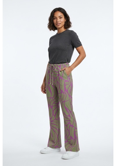 Neden Tekstil Kadın Desenli Relaxed Fit Rahat Pantolon - Yeşil