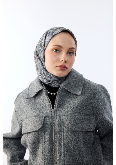 Mirsoy Scarf Rana Etnik Desen Eşarp Antrasit