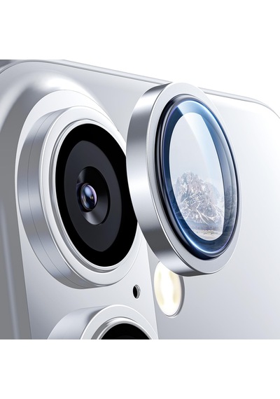 İphone 16 Ve İphone 16 Plus Uyumlu Kamera Camı Lens Koruyucu Halka Set - Gümüş Renk Diğer