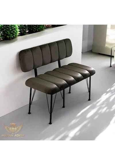 By Hakan Aşkın Siyah Metal Ayaklı Metal Alt Kasalı Line Style New 2024 Sırtlı Bench & Bank Koyu Füme Füme Bbf