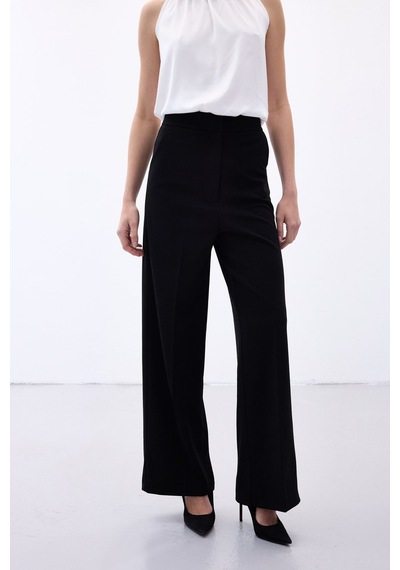 Sateen Palazzo Krep Pantolon - Siyah-136704 siyah