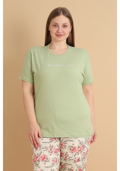 Wordex Mirano 4503 Çiçekli Kısa Kollu Pamuklu Penye Büyük Beden Kadın Pijama Takımı Yeşil Wordex Mirano 4503 Çiçekli Kısa Kollu Pamuklu Penye Büyük Beden Kadın Pijama Takımı Yeşil