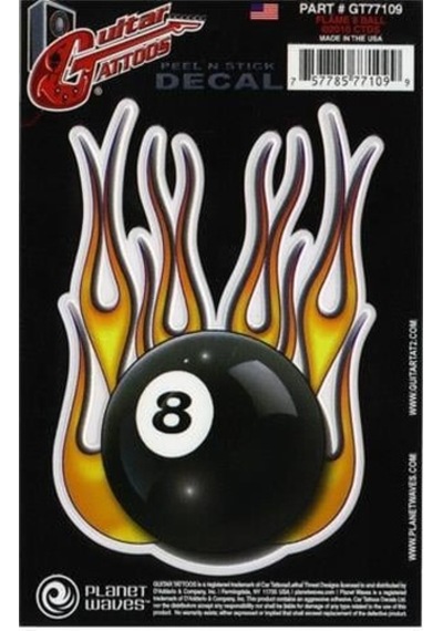 D'addario Planet Waves Gt77109 Gitar Tattoo Sticker - Flame 8 Ball Aksesuar Alevli 8 Numara Top Tasarımı, Dayanıklı İnce Yapı Ve Pratik Kullanım