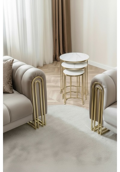 Usta Mekan Lotus Gold Marmo Lak Panel Zigon Sehpa Beyaz