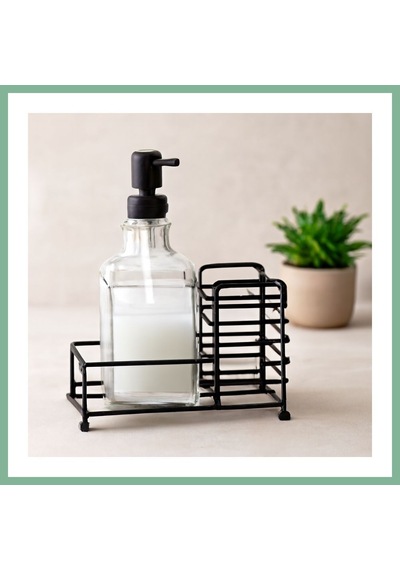 Bşkvirgo Cam Sıvı Sabunluk 500 Ml Siyah Metal Stand Ve Pompa Bsk2026