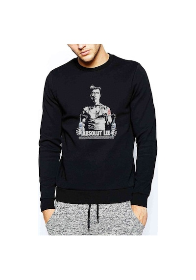 Bruce Lee Absalut Lee Metal Rock Baskılı Siyah Erkek Örme Sweat