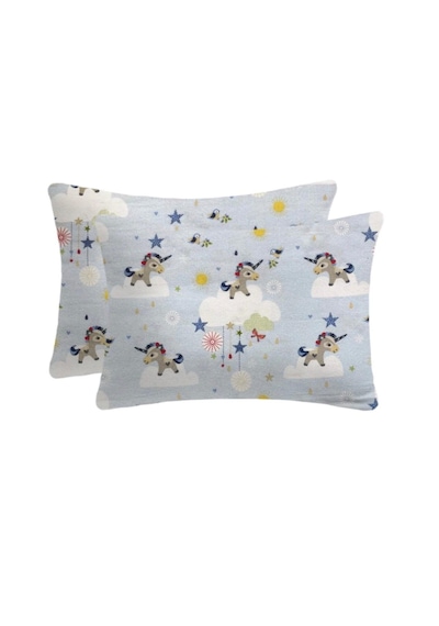 Flanel Pazen Fermuarlı Bebek Yastık Kılıfı 35x45 2 Adet Mavi