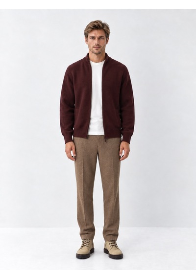 Xint Bordo Regular Fit Dik Yaka Yünlü Hırka 801733