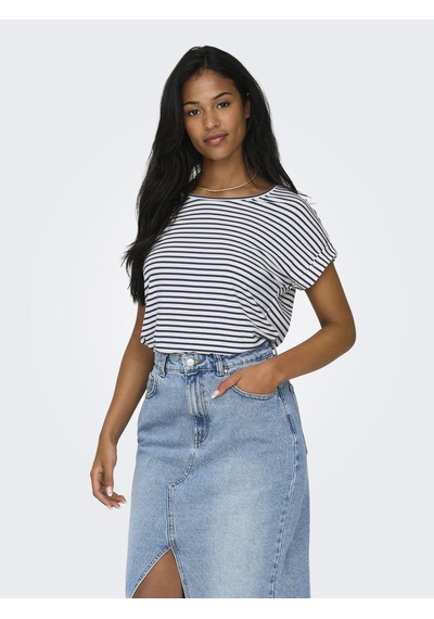 Only Onlmoster Strıpe S/s O-neck Top Jrs Noos Kadın Beyaz Bluz - 15206243 Beyaz