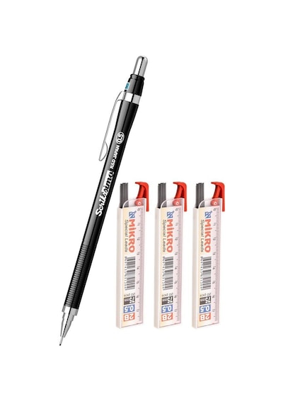 Scrikss Simo R&D Japan Uçlu Kalem Siyah 0.5 1 Adet ve Mikro 0,5 Versatil Kalem Uçu Siyah 3 Paket