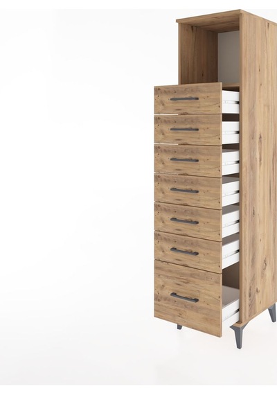 Hyperion Dolap Tek Raflı 7 Çekmeceli 44x44x182 Çam-çam Çam
