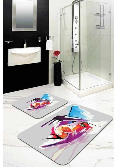 Gri Yüzler Banyo Halısı Klozet Takımı 2'li Paspas Seti Bs215n11