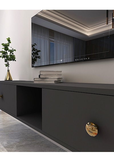 Tda1501ag - Zuzu Duvara Montaj Tv Stand Antrasit-gold 150cm Antrasit / Koyu Gri