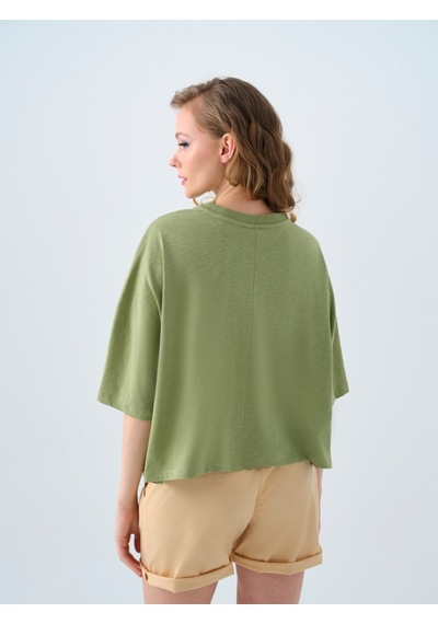 Long Crop Kadın Tshirt K.kol Haki