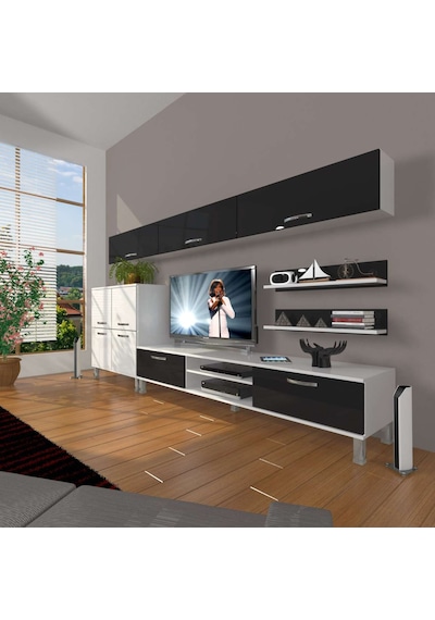 Decoraktiv Eko 8 Slm Dvd Krom Ayaklı Tv Ünitesi Tv Sehpası Beyaz - Siyah
