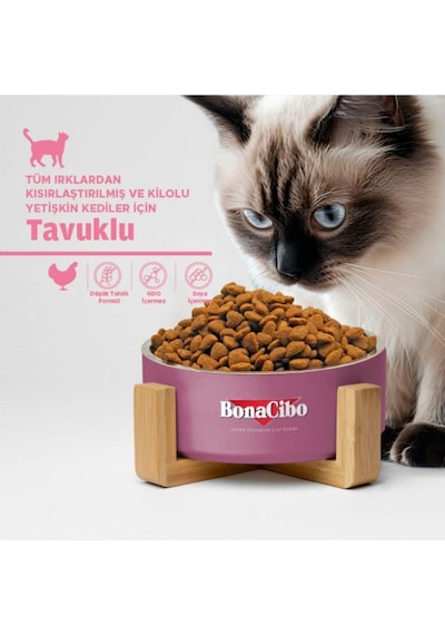 Bonacibo Kısırlaştırılmış Tavuklu Kedi Maması 2 Kg + 6 Adet 400 Gr Ciğerli Yaş Mama