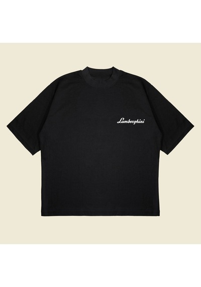 Startmore Lamborghini Aventador Baskılı Oversize Unisex Pamuklu Nefes Alan Kalın Kumaşlı Siyah