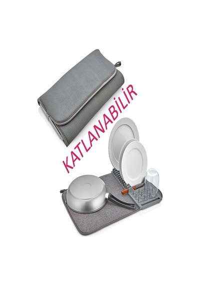 Mikrofiber Katlanabilir Bulaşık Kurutma Matı Ve Tabaklık Kaymaz Tabanlı, Hızlı Kuruyan, 37x38 Cm Diğer