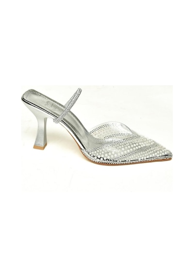 Fox Shoes U614277609 Gümüş İnci Detaylı Topuklu Ayakkabı Gümüş