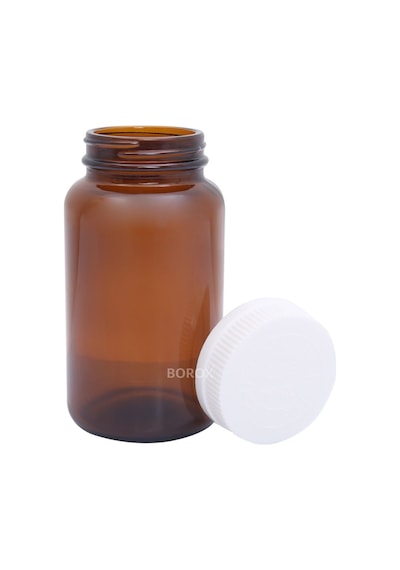 Borox Amber Cam Şişe 500 ML BeyazBastır Aç Kapaklı Ecza Şişe
