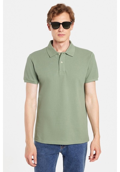 Tudors Erkek Slim Fit Dar Kesim %100 Pamuk Yeşil Polo Yaka Tişört-32800 Yeşil