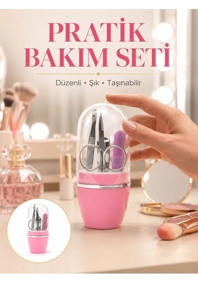 Northcity Tırnak Bakım Manikür Pedikür Seti 4 Parça Pembe - Ev Ve Seyahat Uyumlu Yeni Nesil