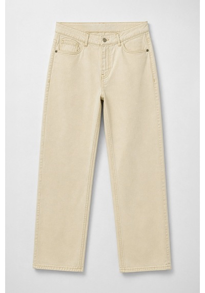 Bluew White Kadın Ekru Pamuk Straight Fit Jean Pantolon