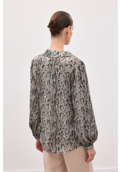 Sateen Desenli Gömlek - Kahve-136627 kahve