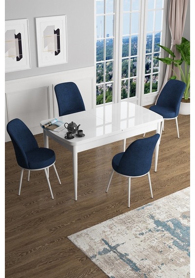 Canisa Han Serisi 70x114 Açılabilir Mdf Mutfak Masası Takımı Beyaz Masa 4 Lacivert Sandalye Masa Beyaz Sandalyeler Lacivert Canisa Han Serisi 70x114 Açılabilir Mdf Mutfak Masası Takımı Beyaz Masa 4 Lacivert Sandalye Masa Beyaz Sandalyeler Lacivert