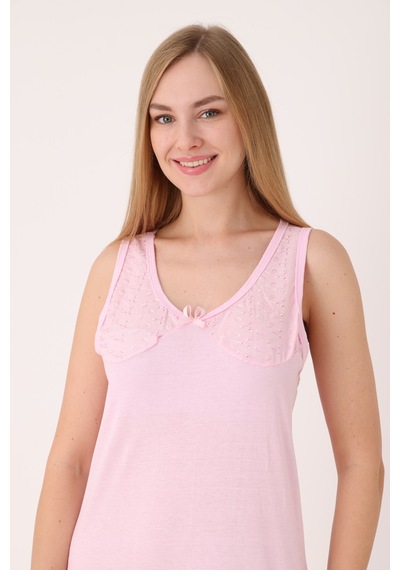 Yasar Underwear Kadın Uzun,kolsuz %100 Pamuk Elbise İçliği Kombinezon Pembe Pembe