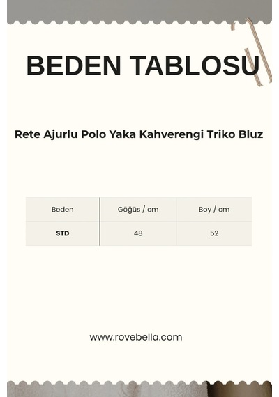 Rovebella Rete Ajurlu Polo Yaka Kahverengi Triko Bluz