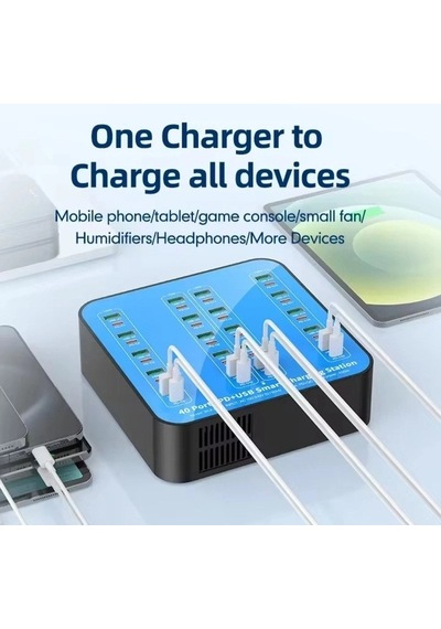 40 Portlu 400w Hızlı Şarj İstasyonu 20x Usb + 20x Type-c Pd Çıkışlı Şarj Cihazı