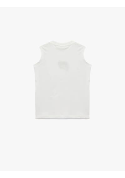 Koton Pamuklu Nakış Detaylı Beyaz Erkek Çocuk Kolsuz T-shirt 6skb30008tk