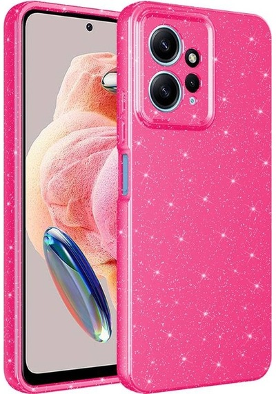 Redmi Note 12 4g Kılıf Parlak Simli Ve Kamera Korumalı Spoty Silikon Kapak Koyu Pembe