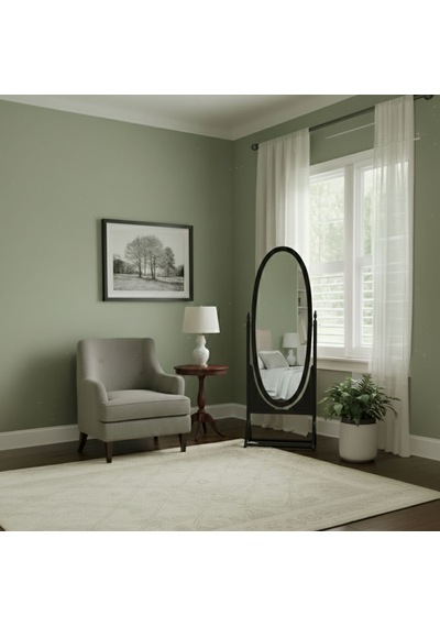 Rivoli Ayaklı Ahşap Oval Boy Aynası 58x165 Siyah