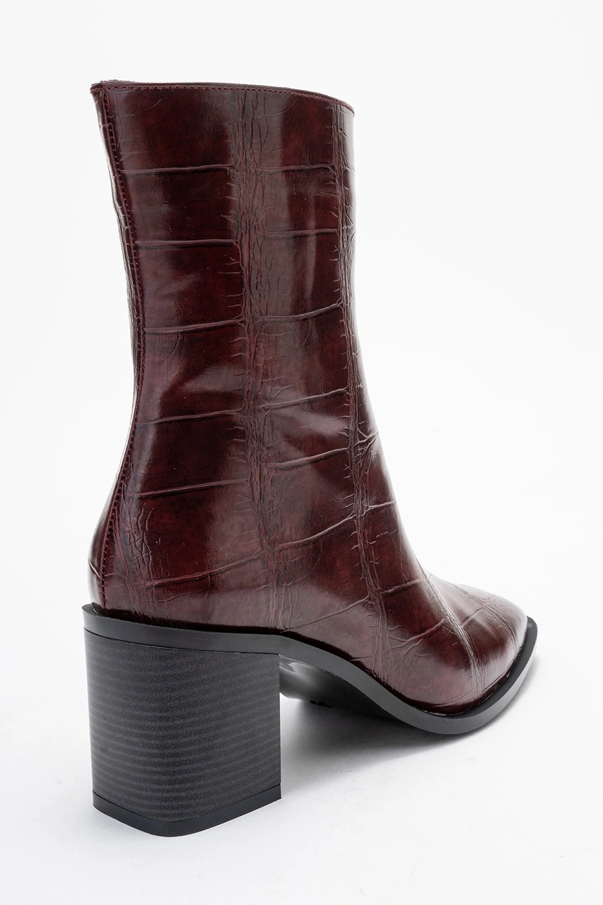 Luvishoes Chara Bordo Baskı Kadın Kalın Topuklu Bot Bordo
