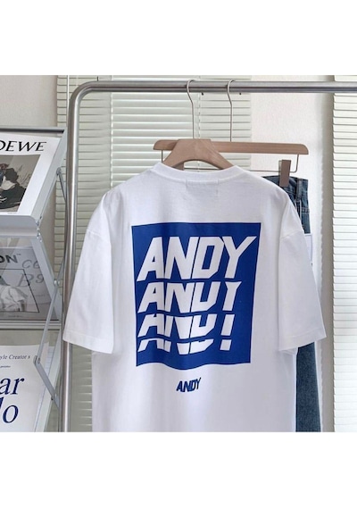 Flood Of Style Erkek Beyaz Andy Baskılı Oversize Bisiklet Yaka Tshirt